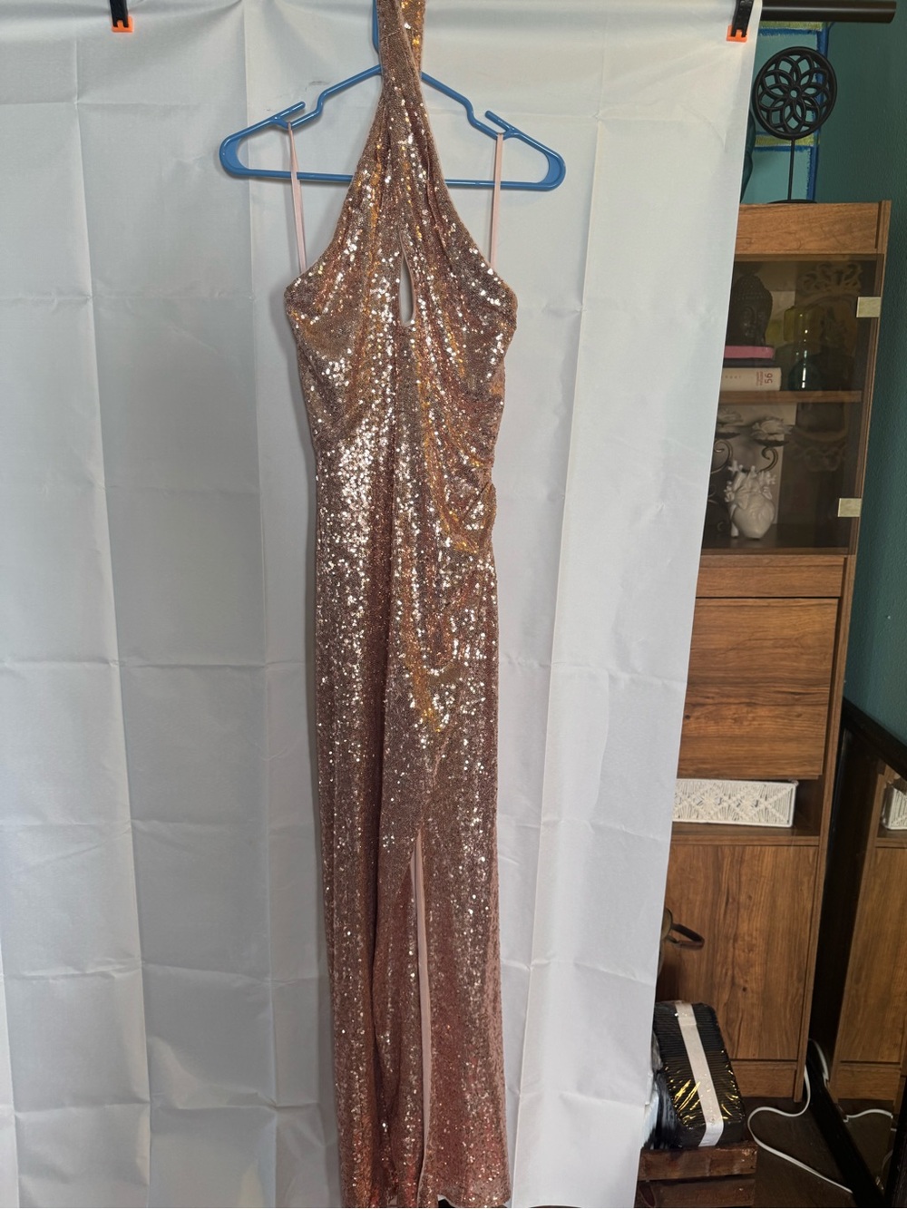 Aqua Rose Gold Sequin Halter Jumpsuit